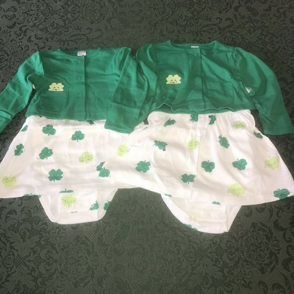 NWT 24m Carters TWINS st Patricks dresses matching shamrocks Irish green dress